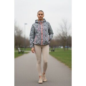 Vintage‎ Bongo Y2K Geometric Windbreaker Jacket Hooded Zip-Up Black & White Pink
